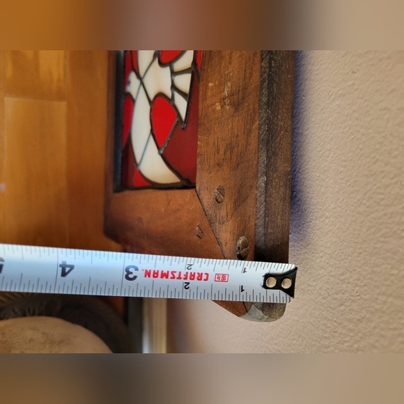 Vintage Holy Spirit White Red Stained Glass & Wood Panel Square #518024 14x 12" - Picture 10 of 11